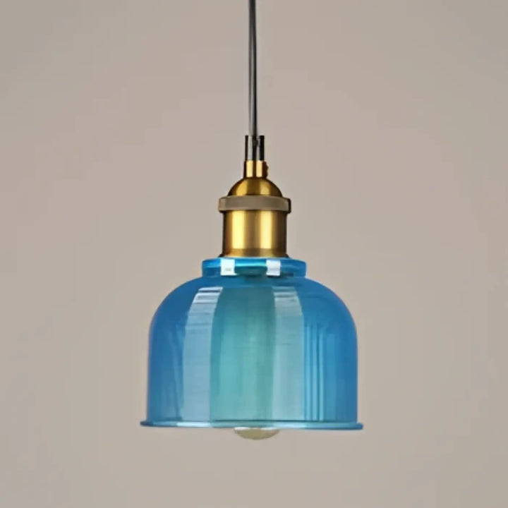 Blue glass pendant light with brass finish suspension industrielle featuring verre strié by italino