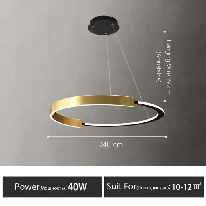 Suspension led anneau dorée design moderne élégante