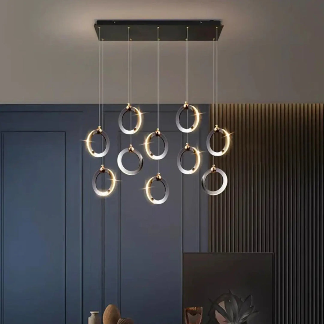 Suspension led anneaux design moderne et élégante noir