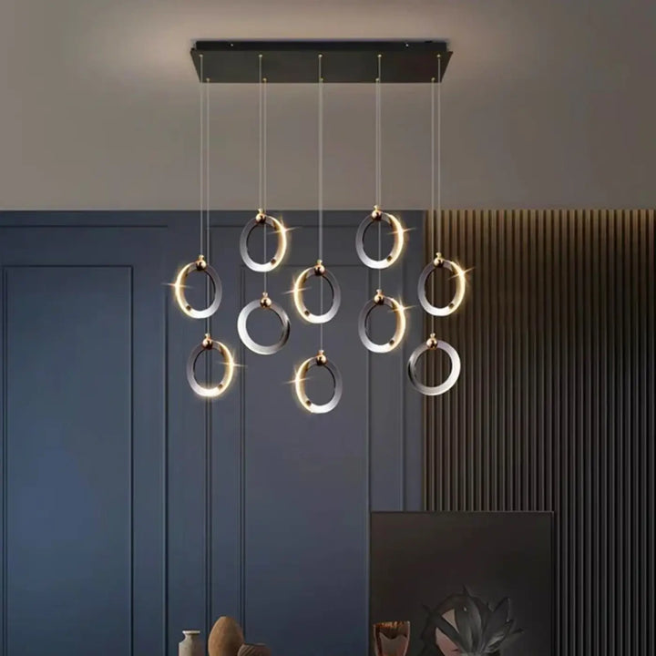 Suspension led anneaux design moderne et élégante noir