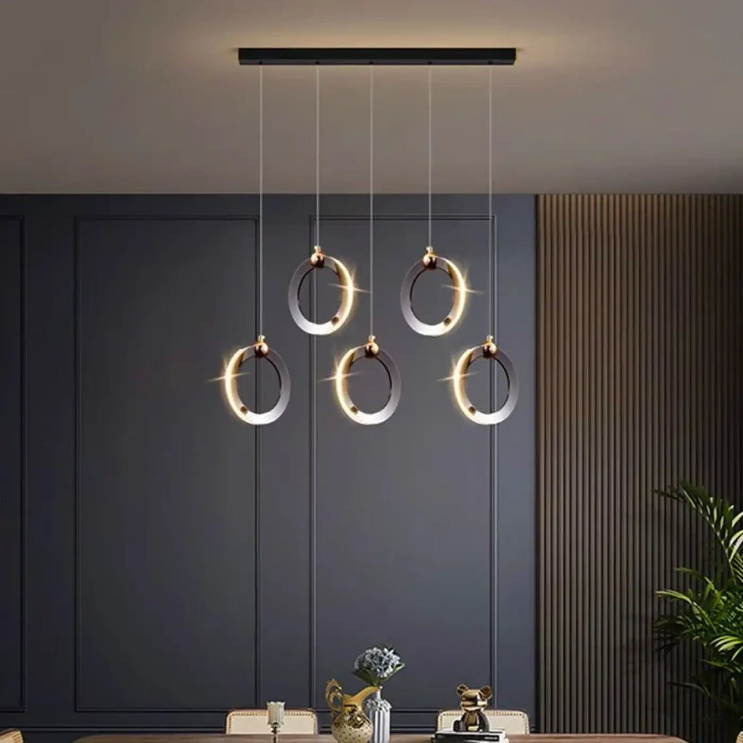 Suspension led anneaux design moderne et élégante noir