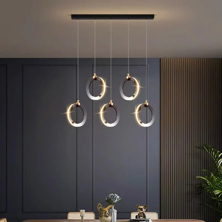 Suspension led anneaux design moderne et élégante noir