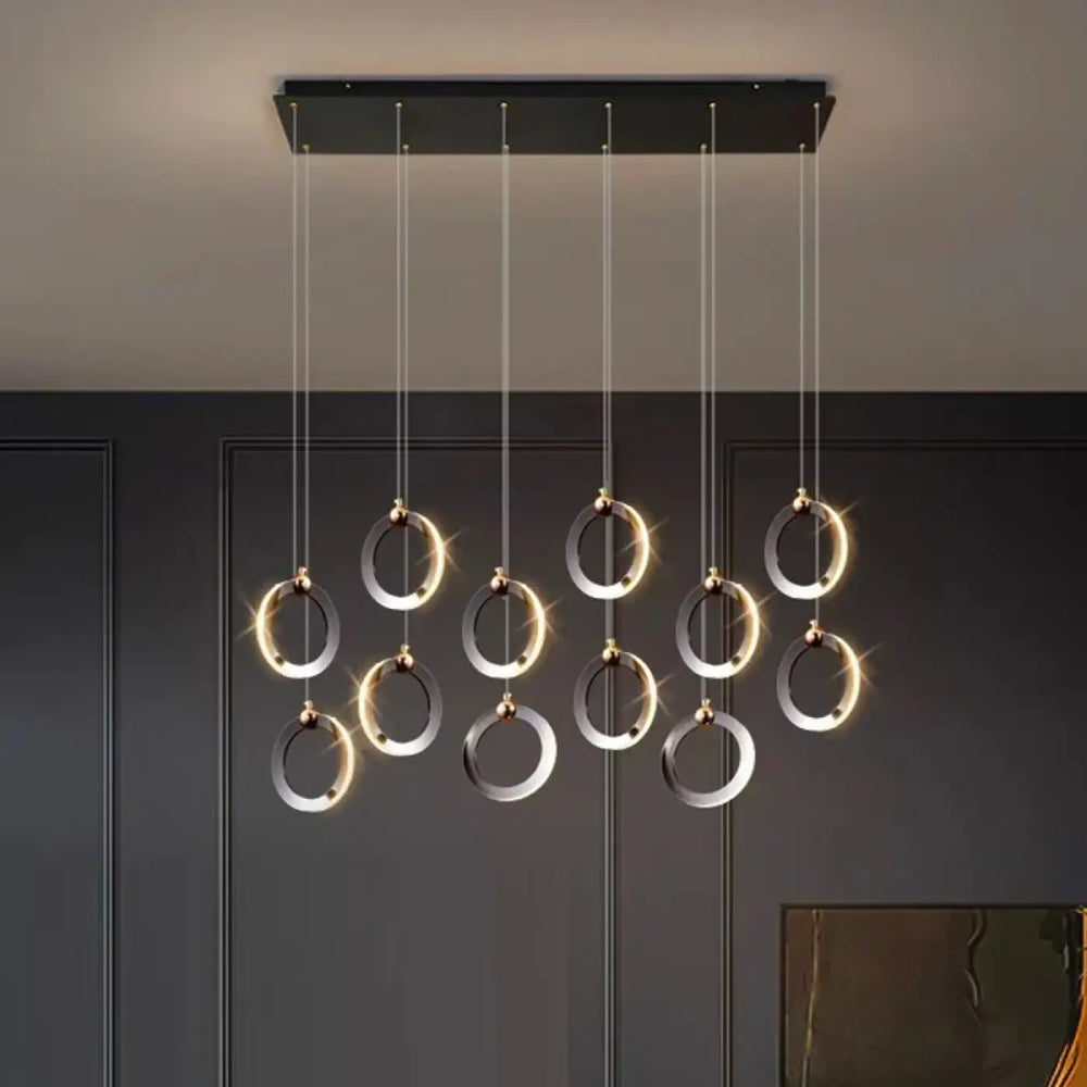 Suspension led anneaux design moderne et élégante noir