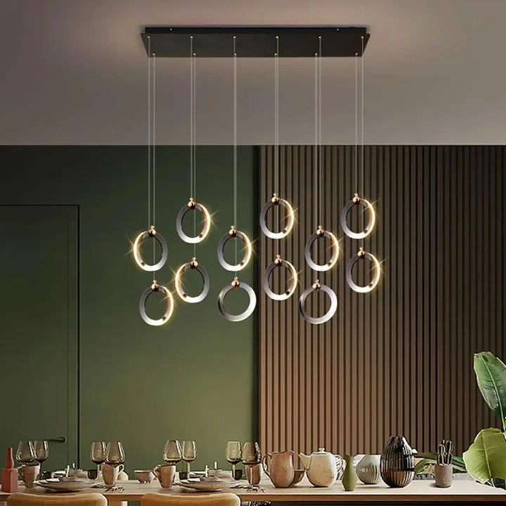 Suspension led anneaux design moderne et élégante noir