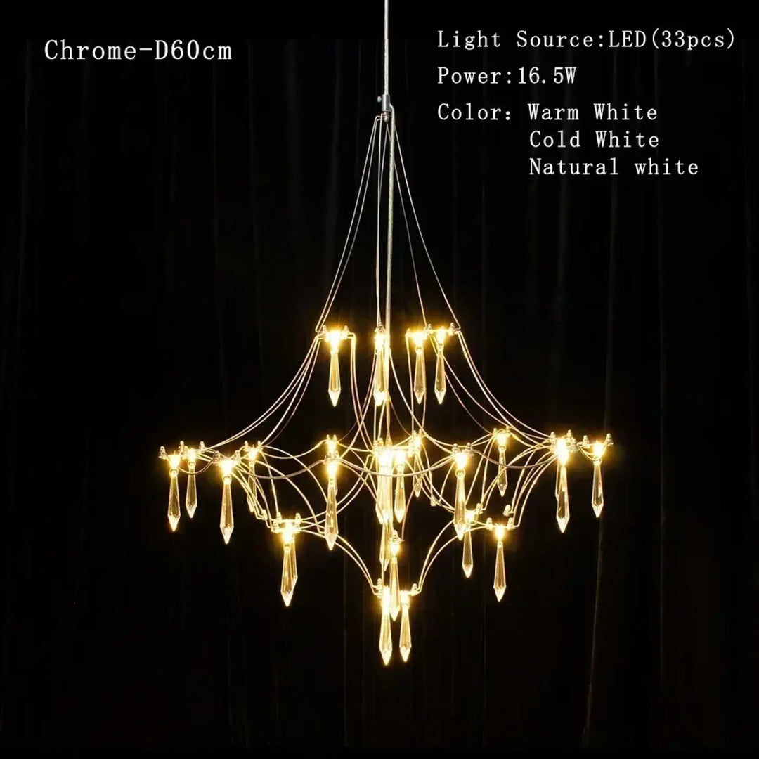 Suspension chrome avec cristaux luminaire design élégant