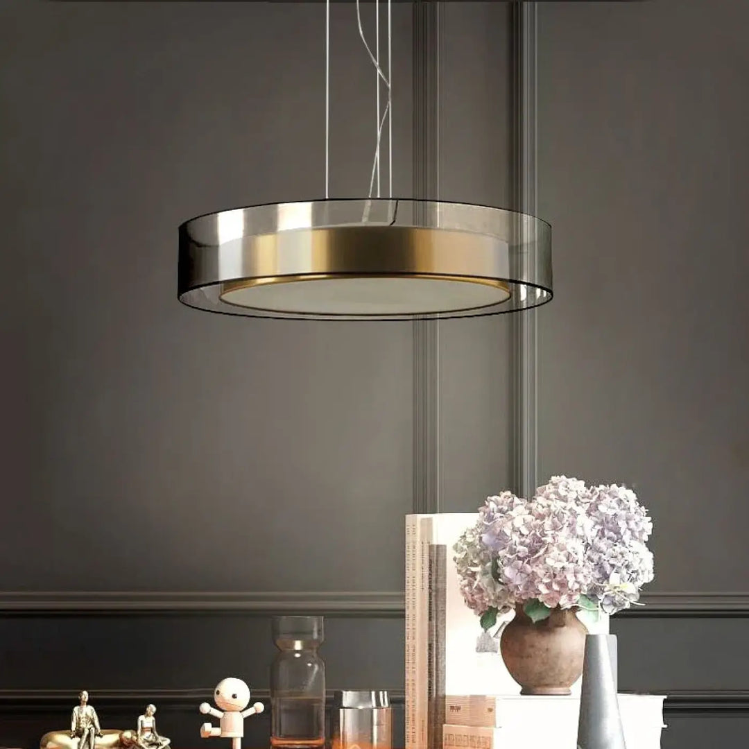 Suspension LED Circulaire Design Transparent Doré et Noir

