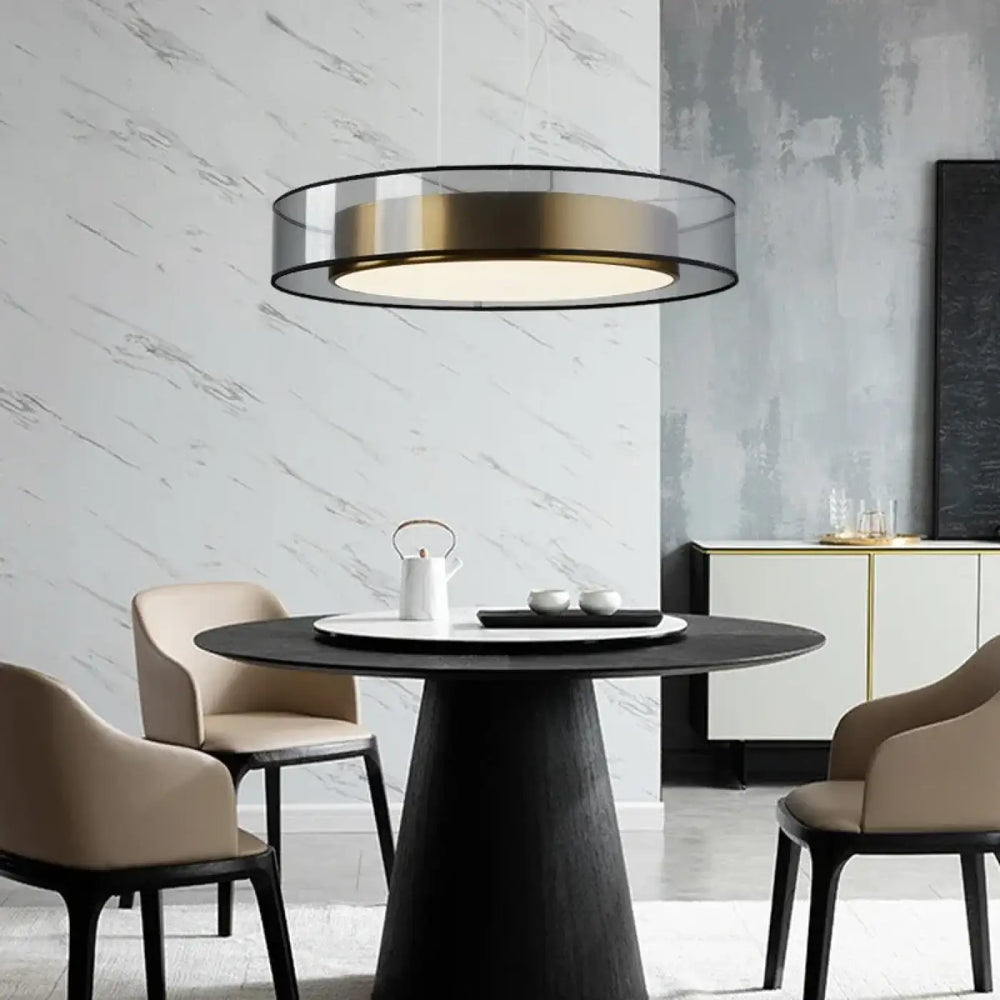 Suspension LED Circulaire Design Transparent Doré et Noir

