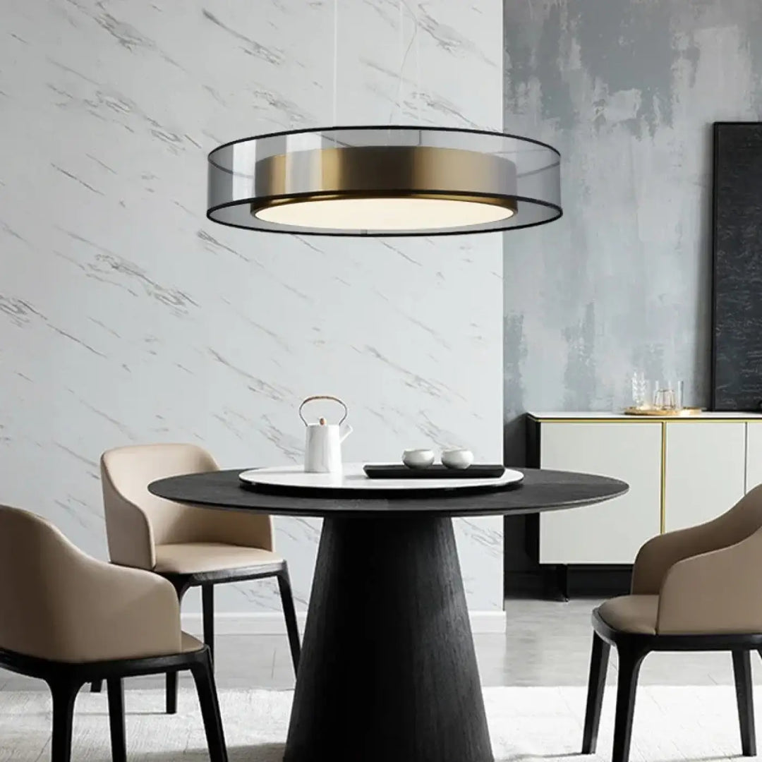 Suspension LED Circulaire Design Transparent Doré et Noir

