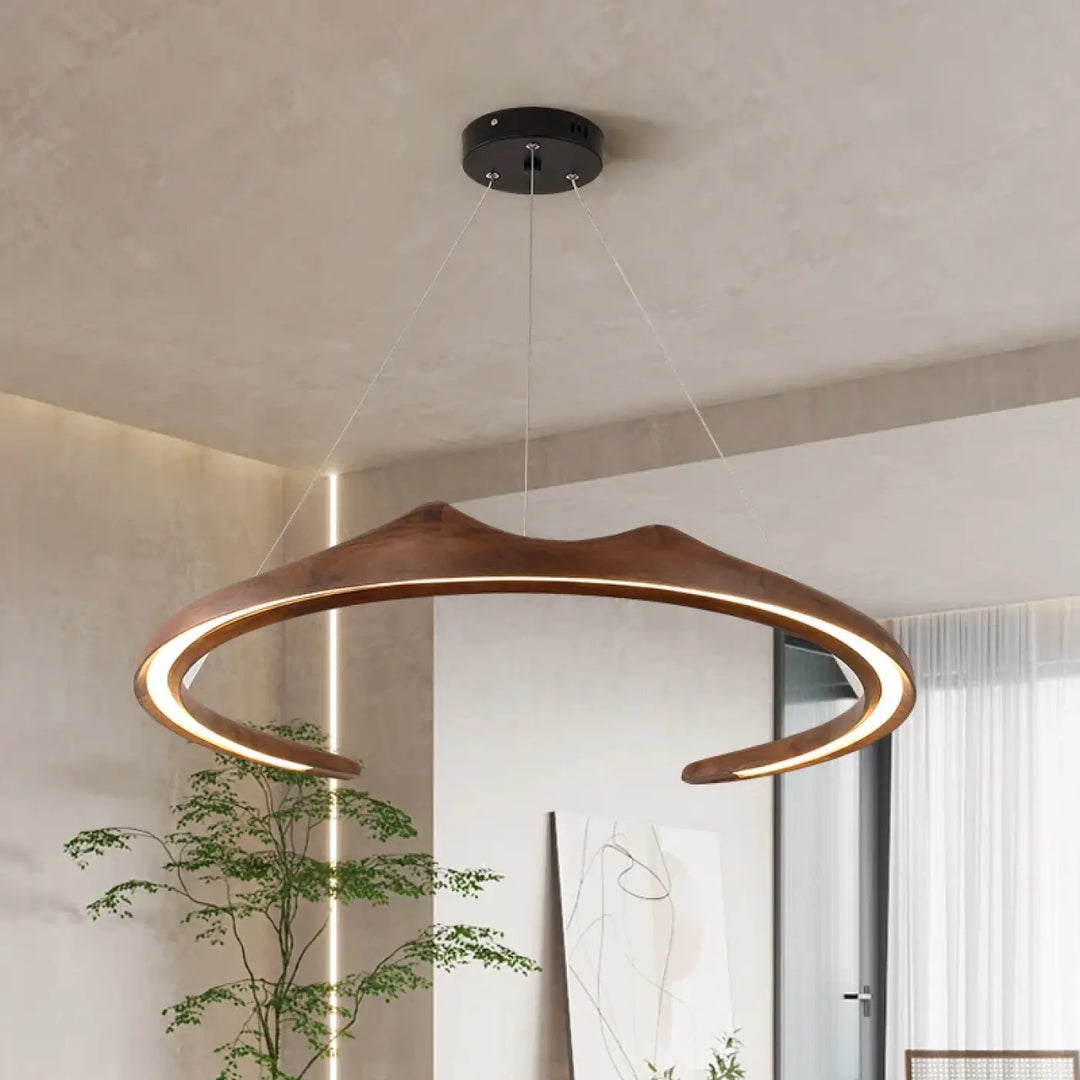Suspension LED Design Bois Sculptural Moderne Élégance Unique

