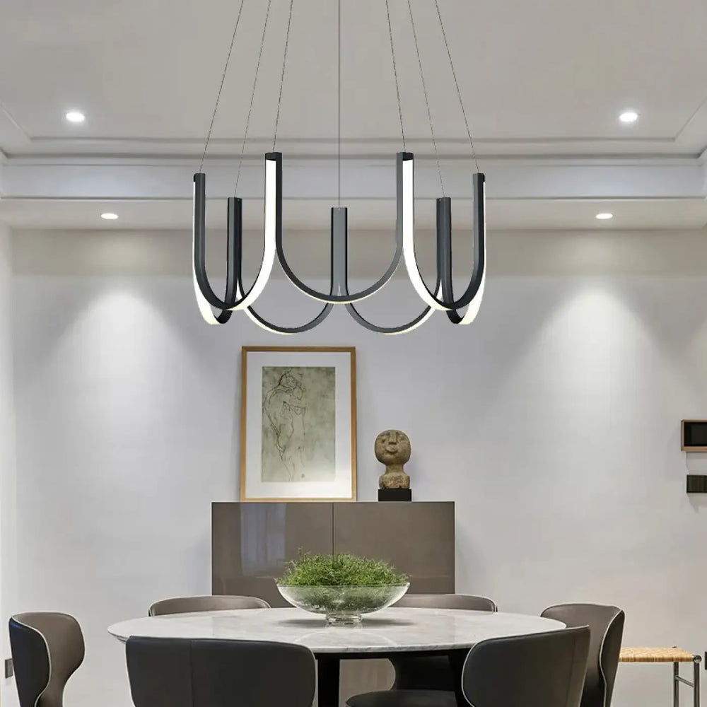 Suspension LED design moderne noire bras lumineux minimalistes