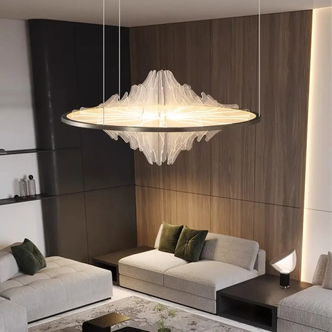 Suspension led design ondulée moderne et élégante blanc doré