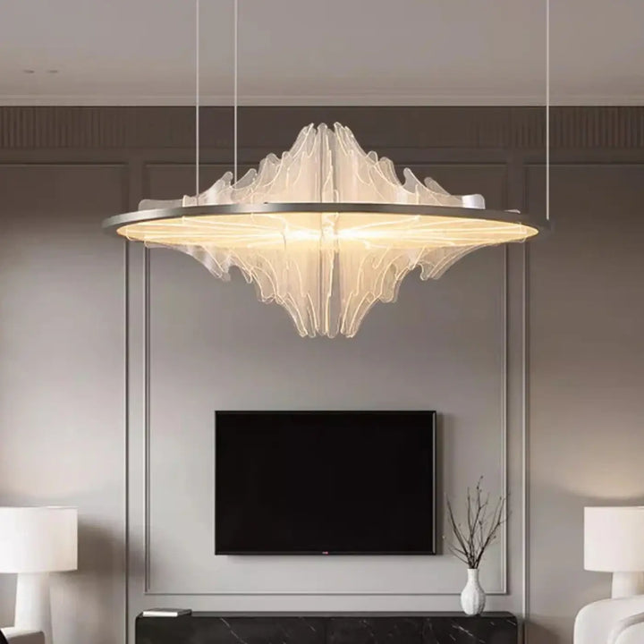 Suspension led design ondulée moderne et élégante blanc doré