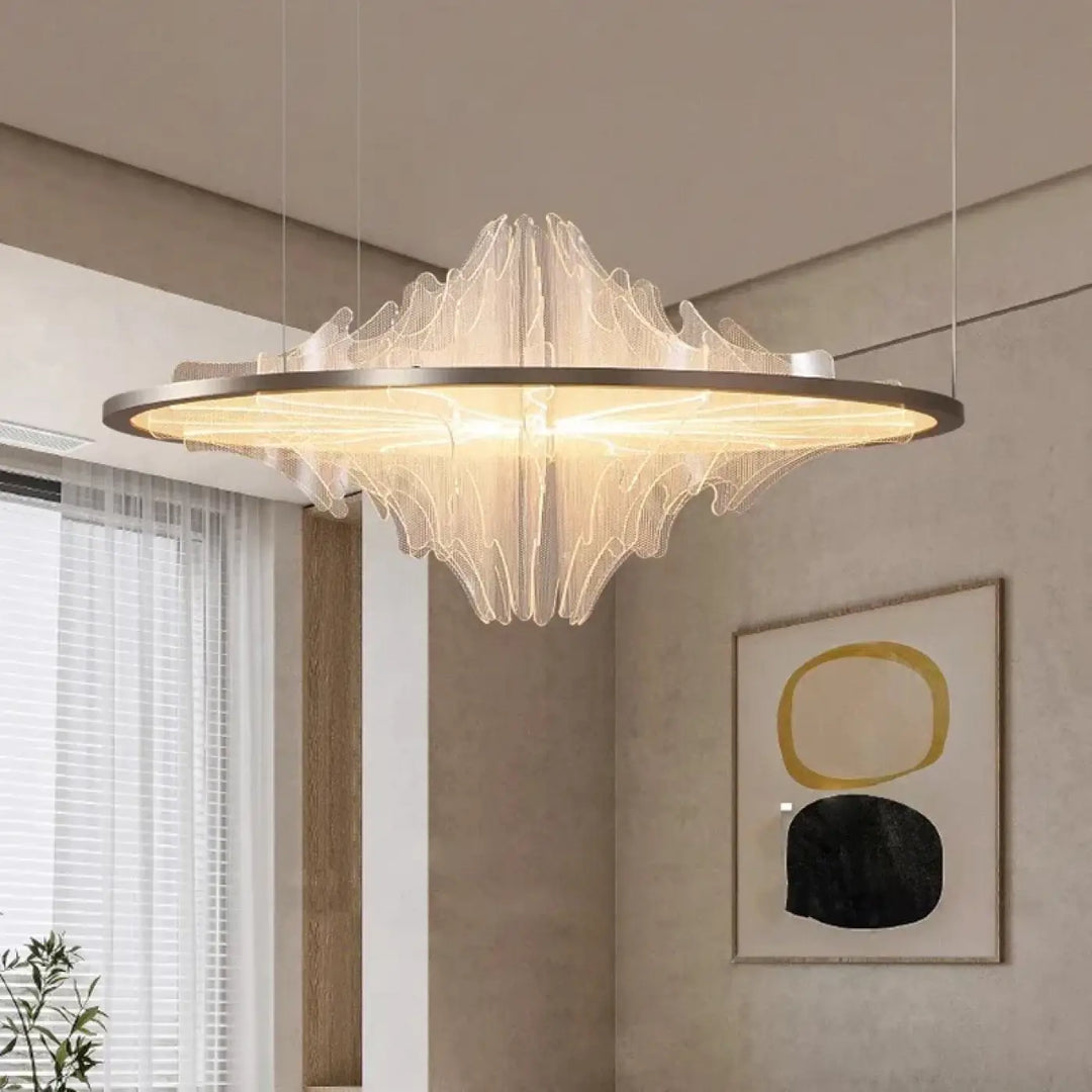 Suspension led design ondulée moderne et élégante blanc doré