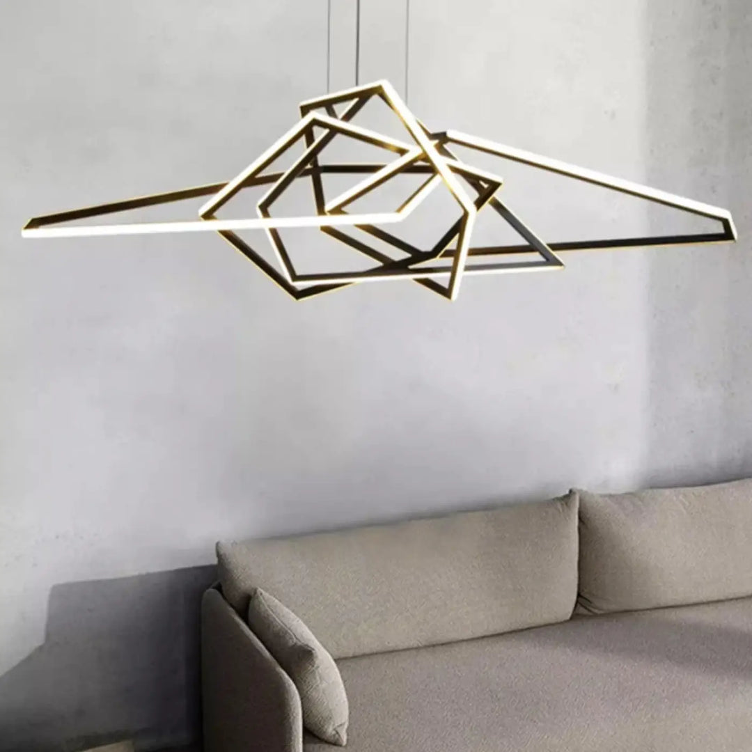 Suspension LED Dorée Design Géométrique Pour Salon Moderne