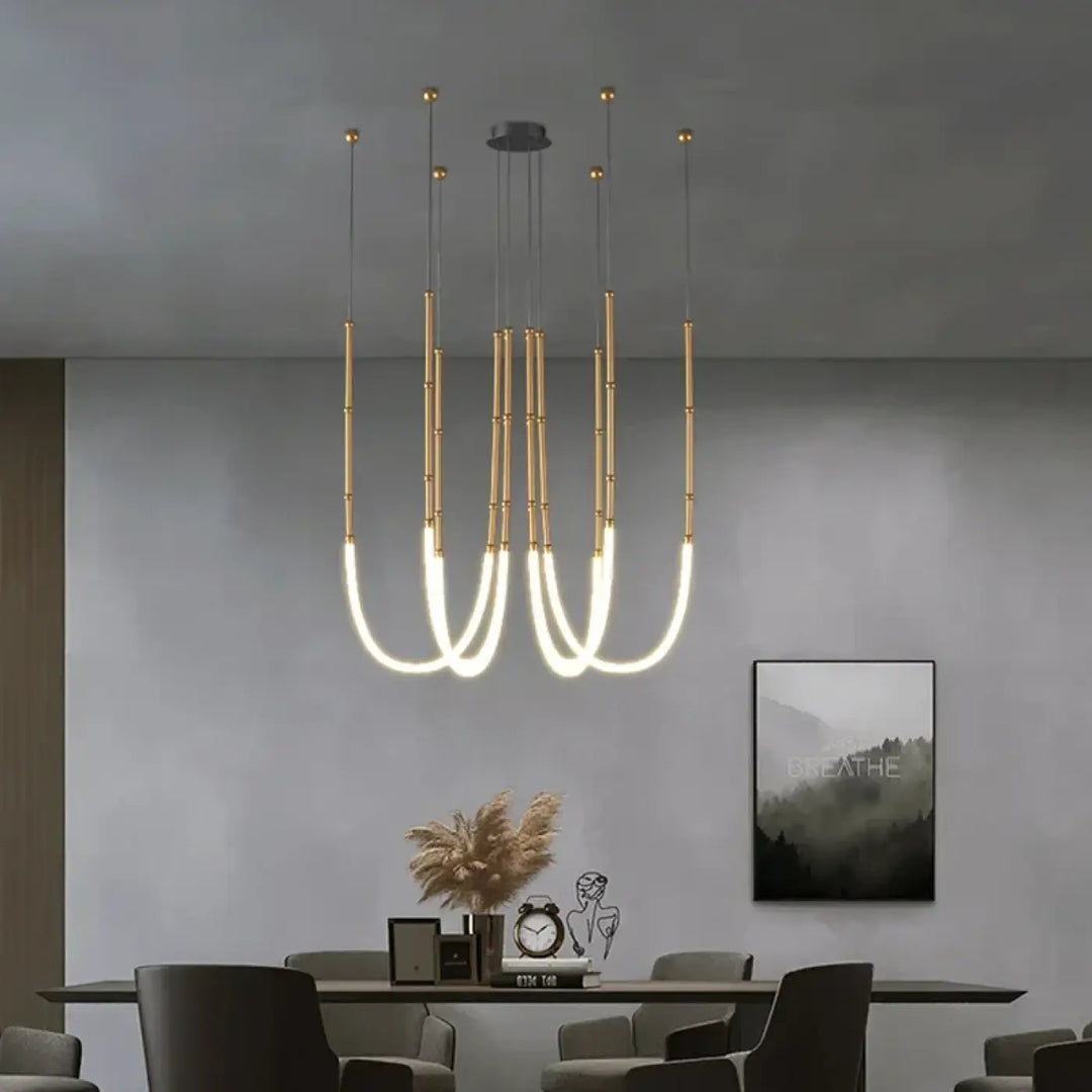 Suspension LED Moderne Dorée En U Pour Salle À Manger Stylé