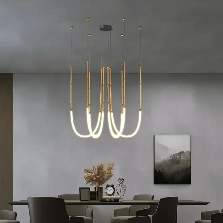 Suspension LED Moderne Dorée En U Pour Salle À Manger Stylé