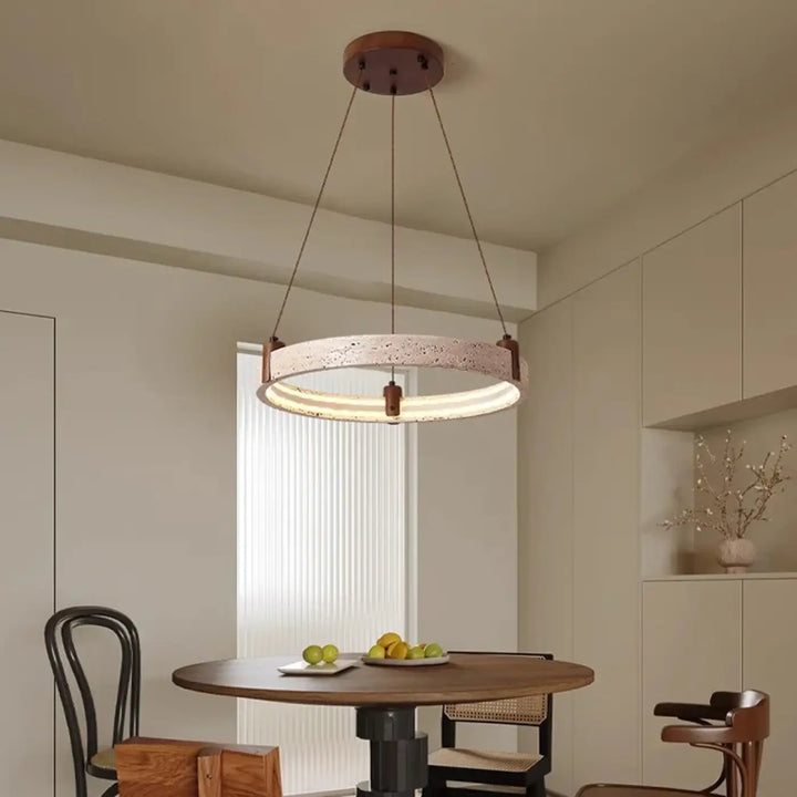 Suspension led moderne en pierre jaune et verre opalin