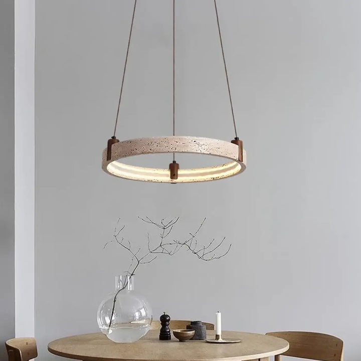 Suspension led moderne en pierre jaune et verre opalin