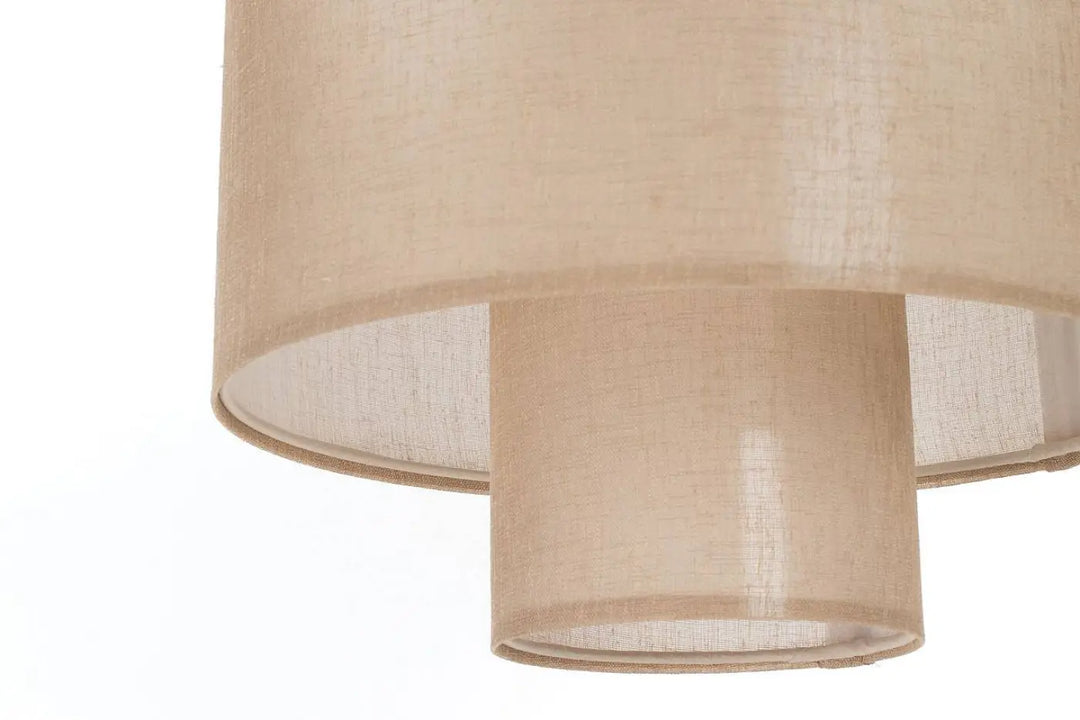 Suspension luminaire twin marron clair avec double abat-jour en lin double beige à design cylindrique à étages