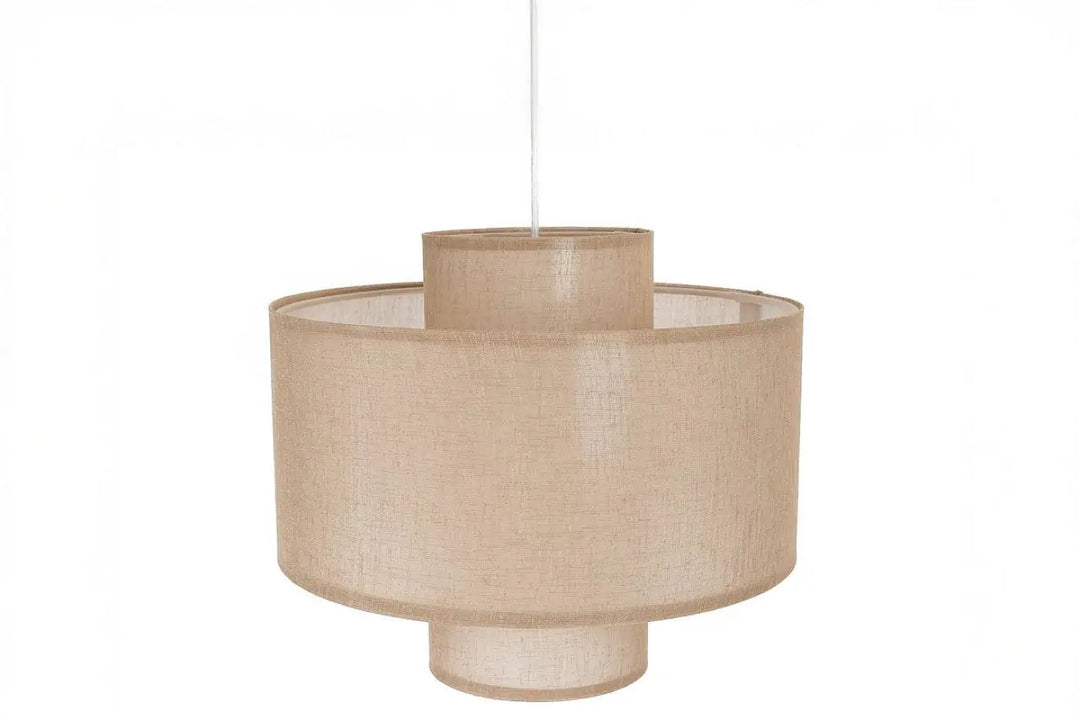 Suspension luminaire twin marron clair en lin double beige avec design cylindrique à double abat-jour texturé