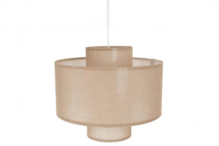 Suspension luminaire twin marron clair en lin double beige avec design cylindrique à double abat-jour texturé