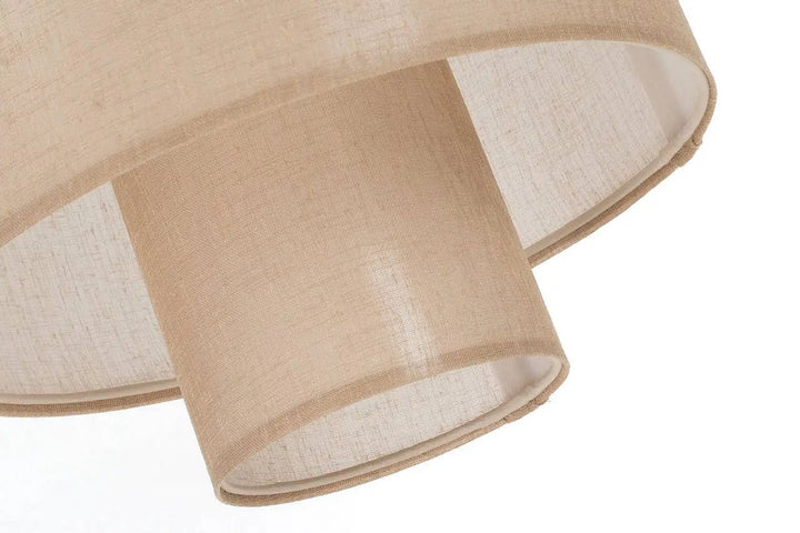 Suspension luminaire twin marron clair avec double abat-jour en lin beige à tissage texturé et doublure subtile