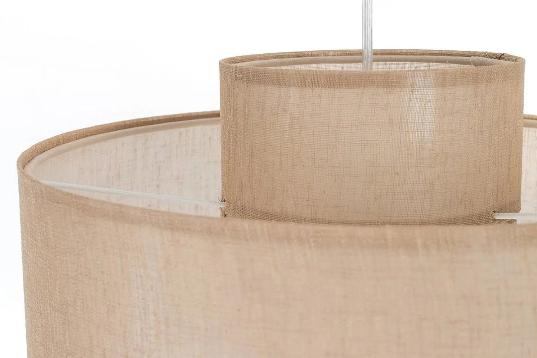 Suspension luminaire twin marron clair avec double abat-jour beige en lin texturé à motif tissé subtil