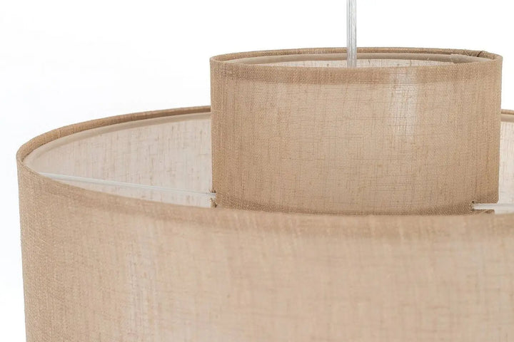 Suspension luminaire twin marron clair avec double abat-jour beige en lin texturé à motif tissé subtil