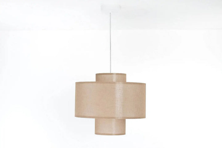 Suspension luminaire twin marron clair en double abat-jour cylindrique beige avec chaîne métallique fine