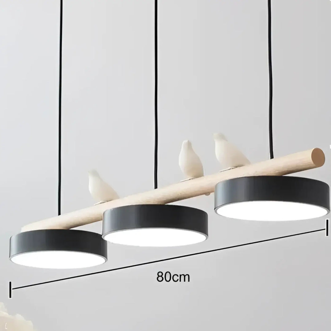 Suspension Linéaire Bois Et Métal À 3 Disques Led Modernes