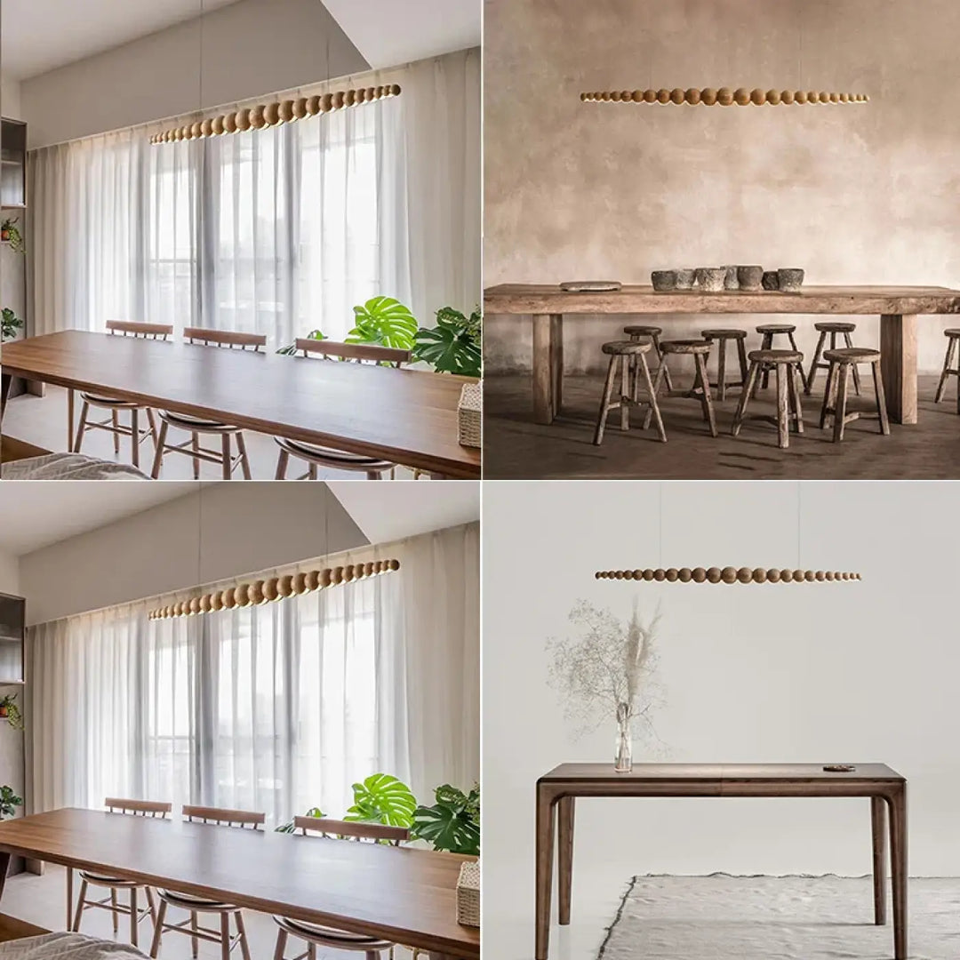 Modern Wooden Beads Long Linear LED Pendant Lights Dimmable With RC Indoor Hanging Lamp Kitchen Island Dining Living