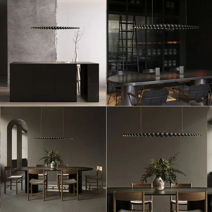 Modern Wooden Beads Long Linear LED Pendant Lights Dimmable With RC Indoor Hanging Lamp Kitchen Island Dining Living