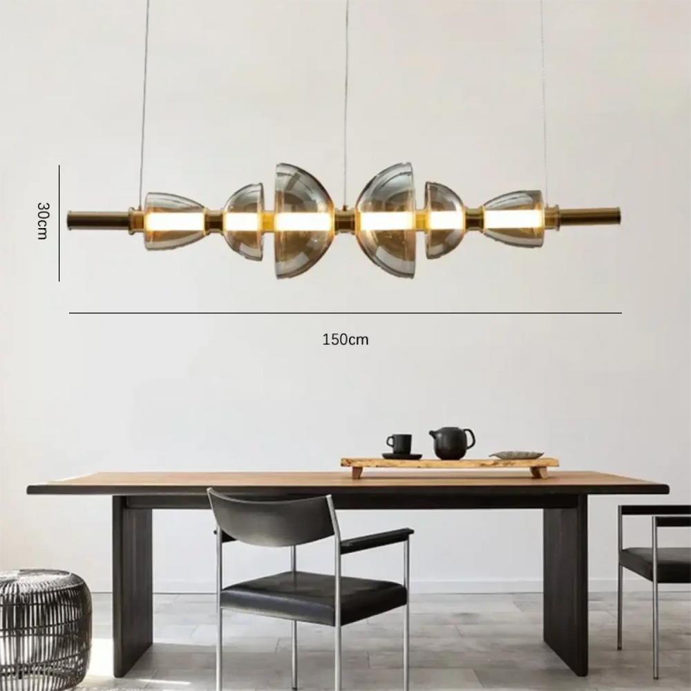Suspension linéaire design moderne en métal doré et verre élégant

