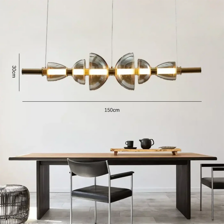 Suspension linéaire design moderne en métal doré et verre élégant

