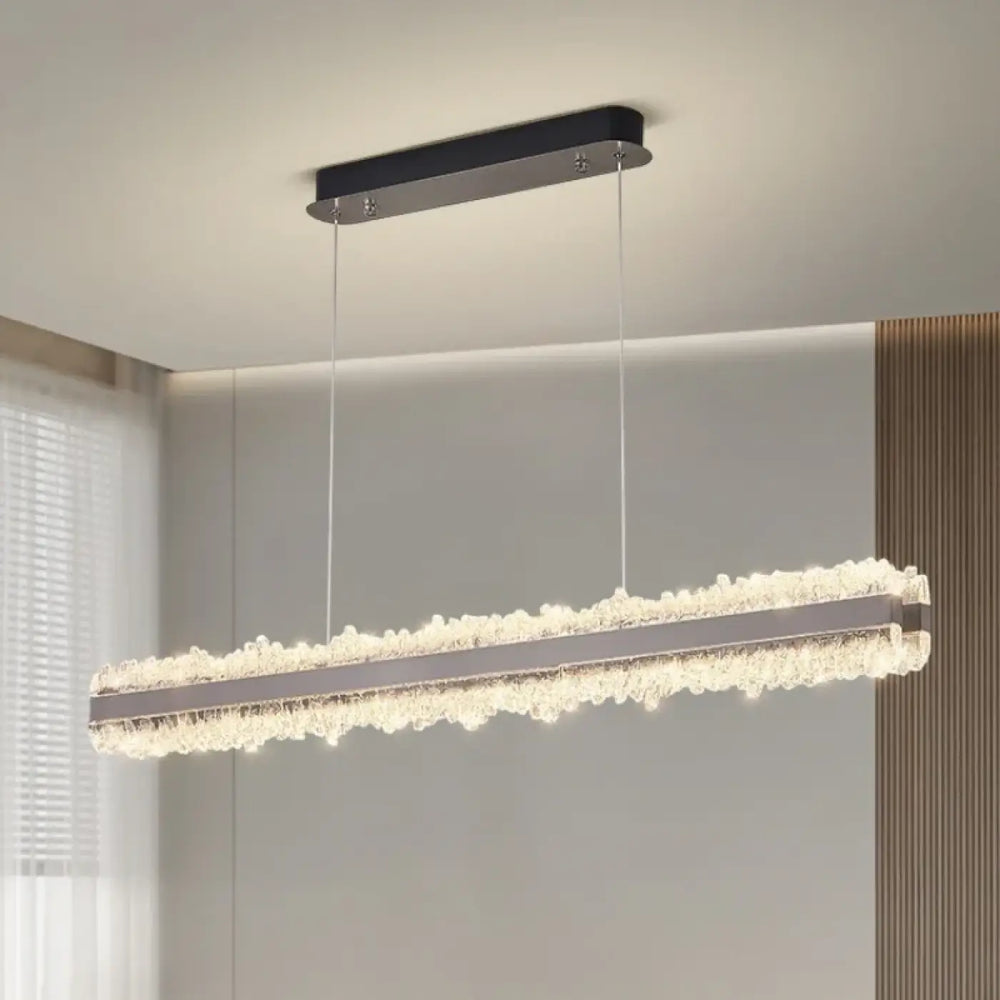 Suspension linéaire design or rose à cristaux lumineux luxe