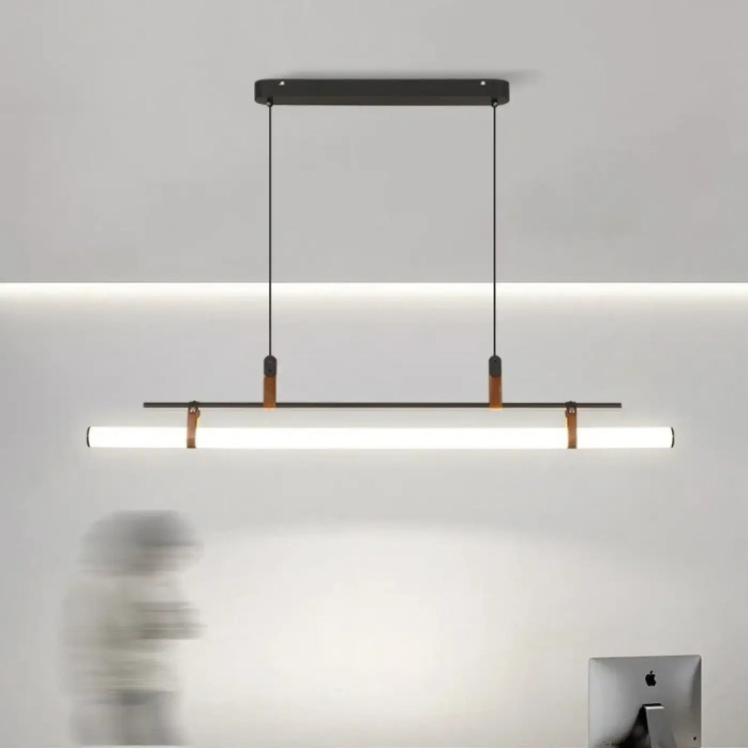 Modern LED Long Tube Chandelier Kitchen Table Dining Room Office Cafe Black Gold Leather Acrylic Pendant Light Indoor