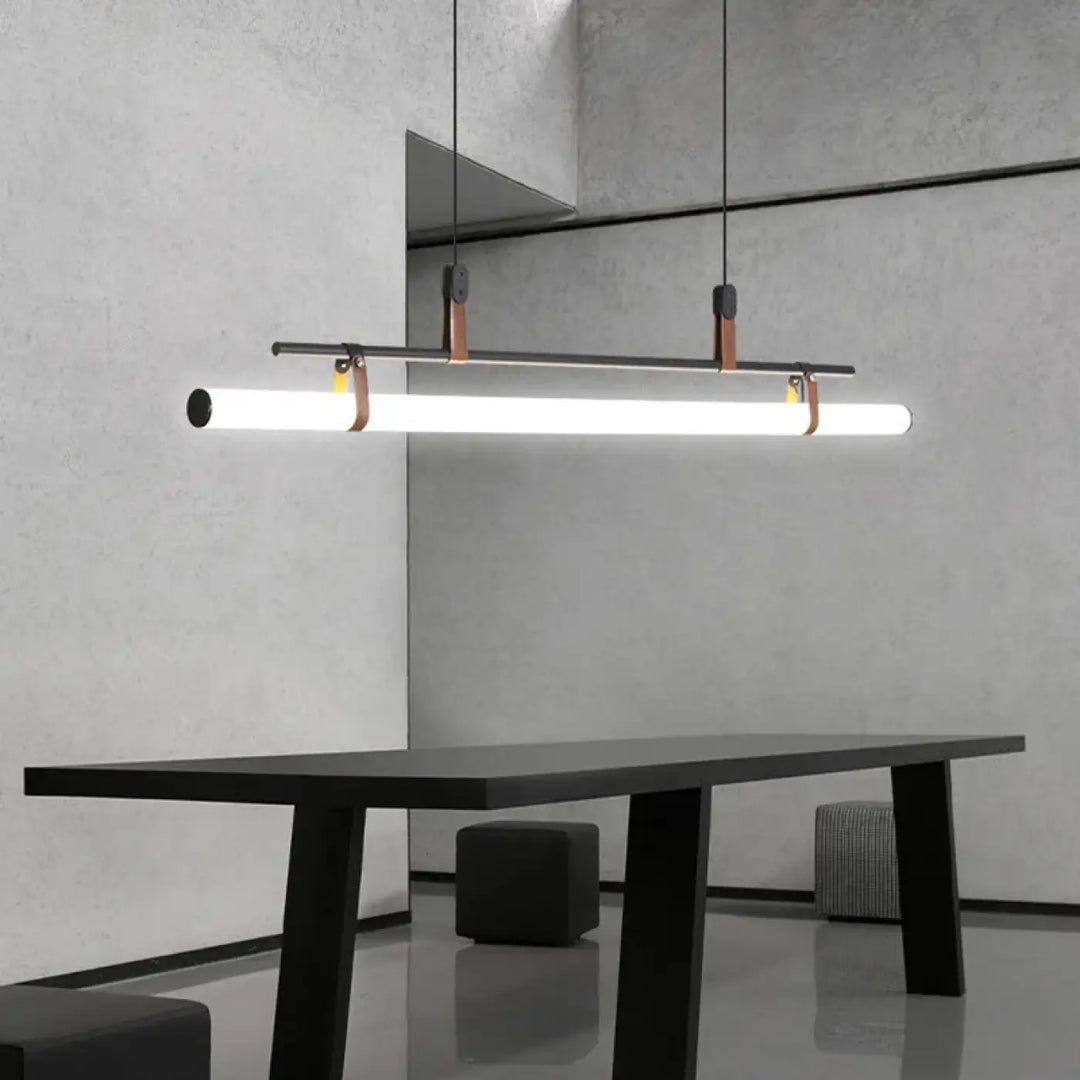 Modern LED Long Tube Chandelier Kitchen Table Dining Room Office Cafe Black Gold Leather Acrylic Pendant Light Indoor
