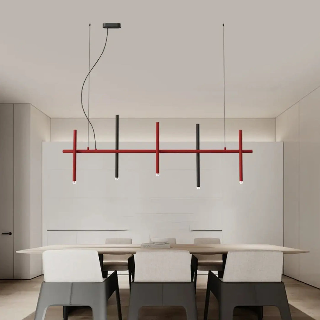 Suspension Longue Noire À 6 Sources Pour Table À Manger

