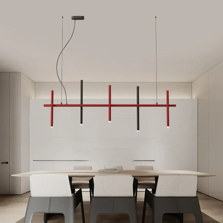 Suspension Longue Noire À 6 Sources Pour Table À Manger

