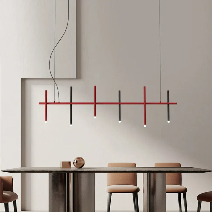 Suspension Longue Noire À 6 Sources Pour Table À Manger

