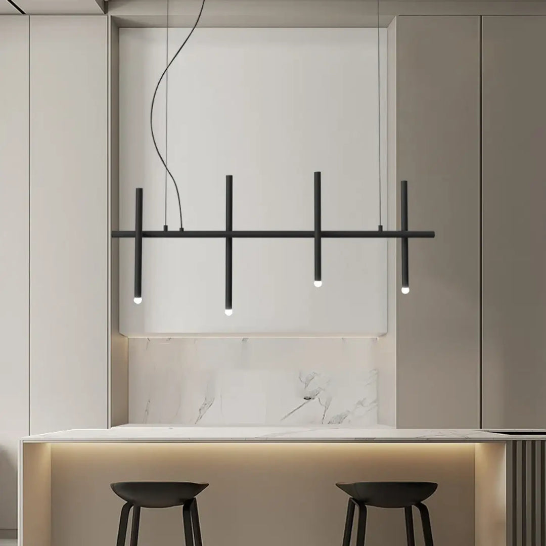 Suspension Longue Noire À 6 Sources Pour Table À Manger

