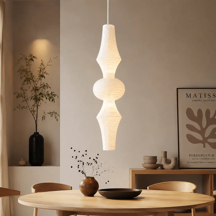 Suspension luminaire arvena en papier moderne off-white avec design sculptural segmenté suspendu au plafond