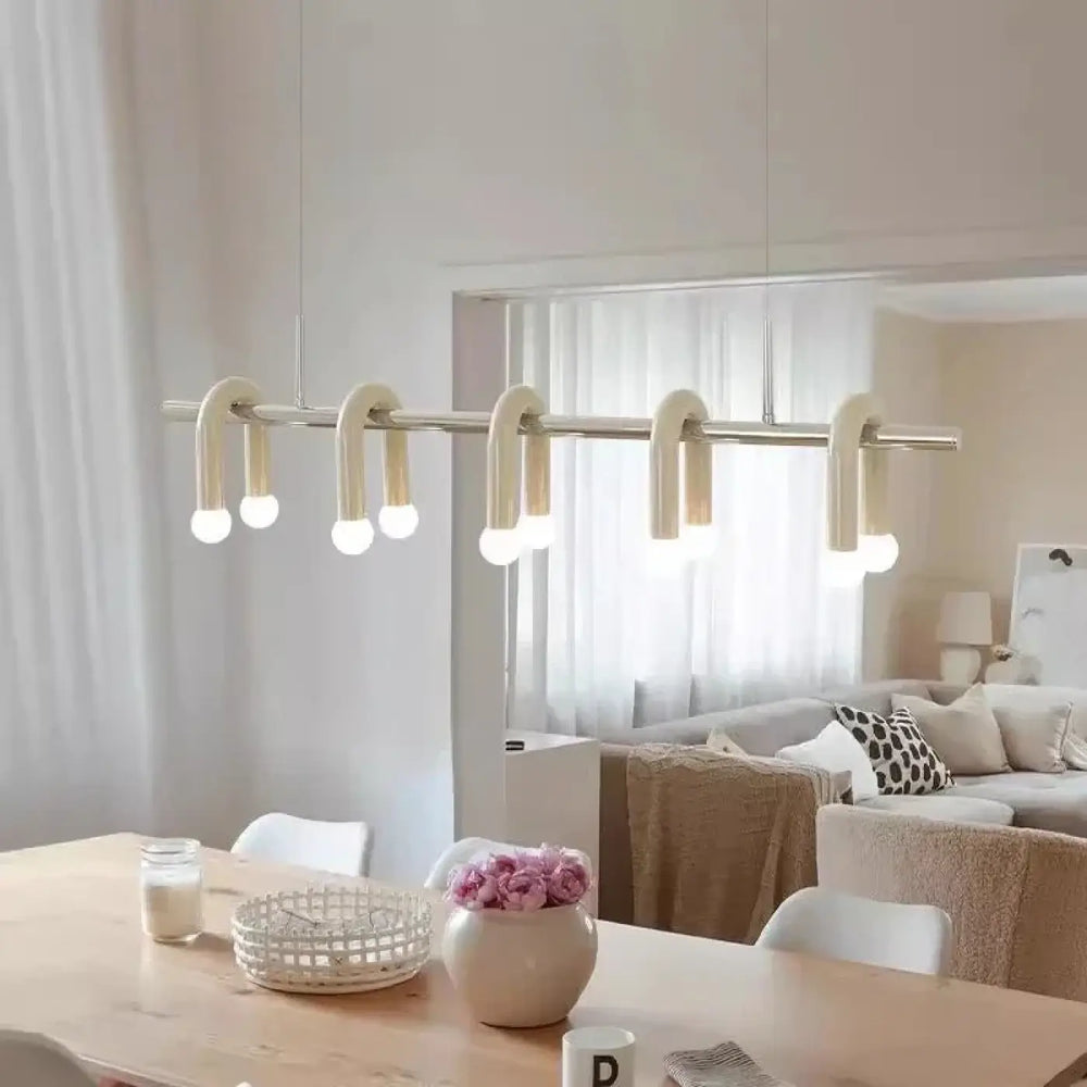 Suspension luminaire archis moderne crème avec bras courbés et multiples ampoules exposées