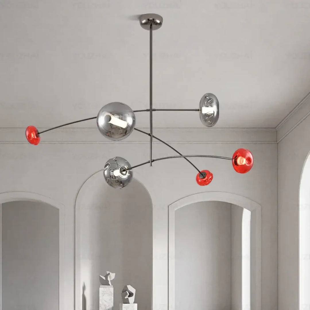 Suspension luminaire artistique métallique et verre coloré chic