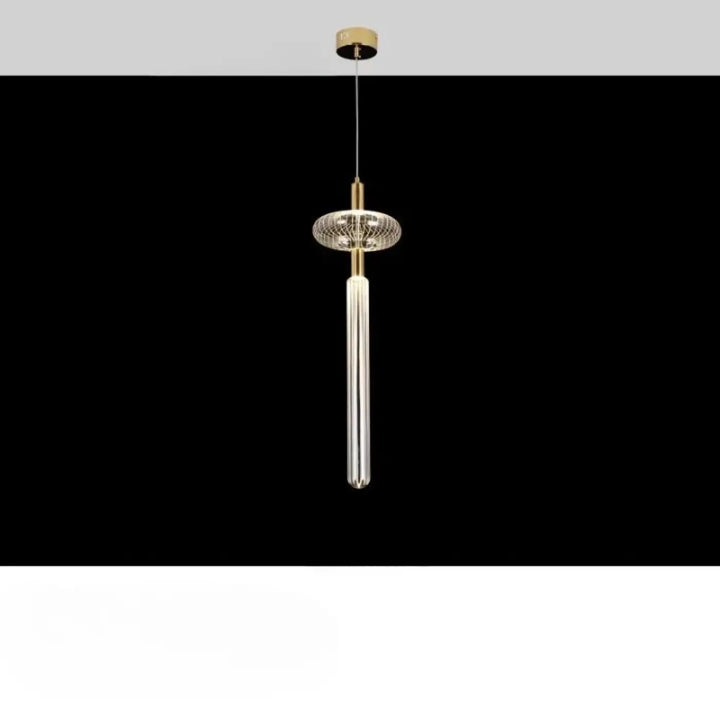 Suspension luminaire artistique striel avec verre cannelé clair, monture en métal doré et abat-jour en maille circulaire ornée