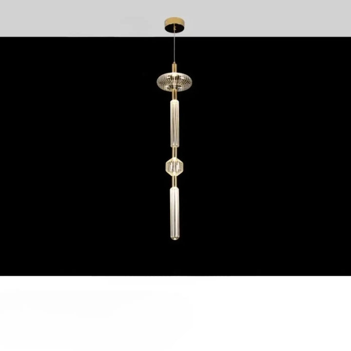 Suspension luminaire striel en métal doré avec verre cannelé et connecteur géométrique, suspension luminaire artistique moderne