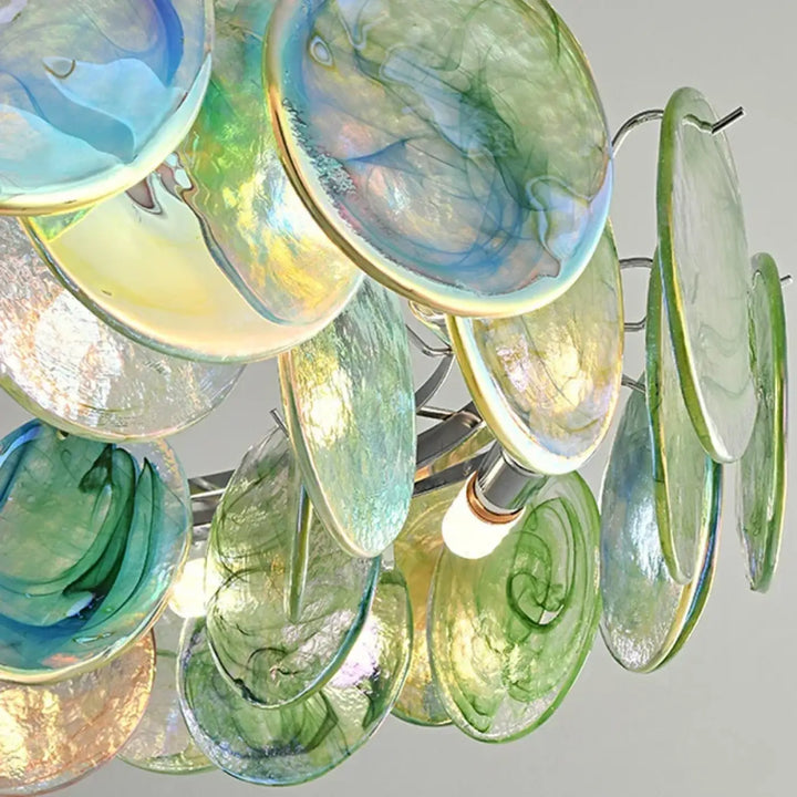 Suspension artistique en verre vert et rose élégant