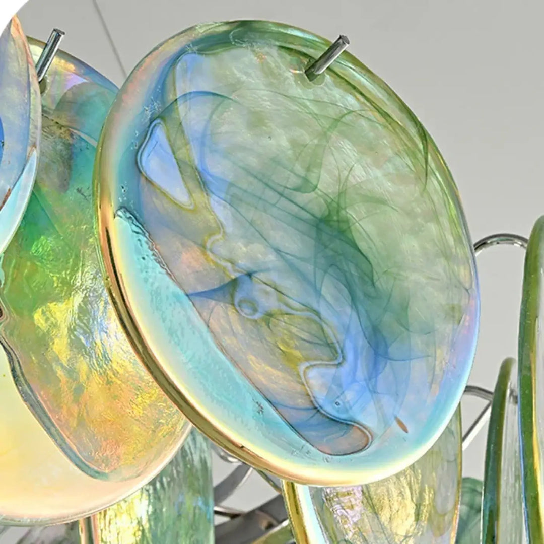 Suspension artistique en verre vert et rose élégant