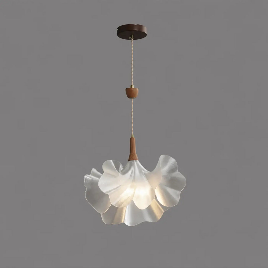 Suspension luminaire volina en verre blanc délicat avec tige en bois et cordon, design feuilles superposées pour lampes suspendues