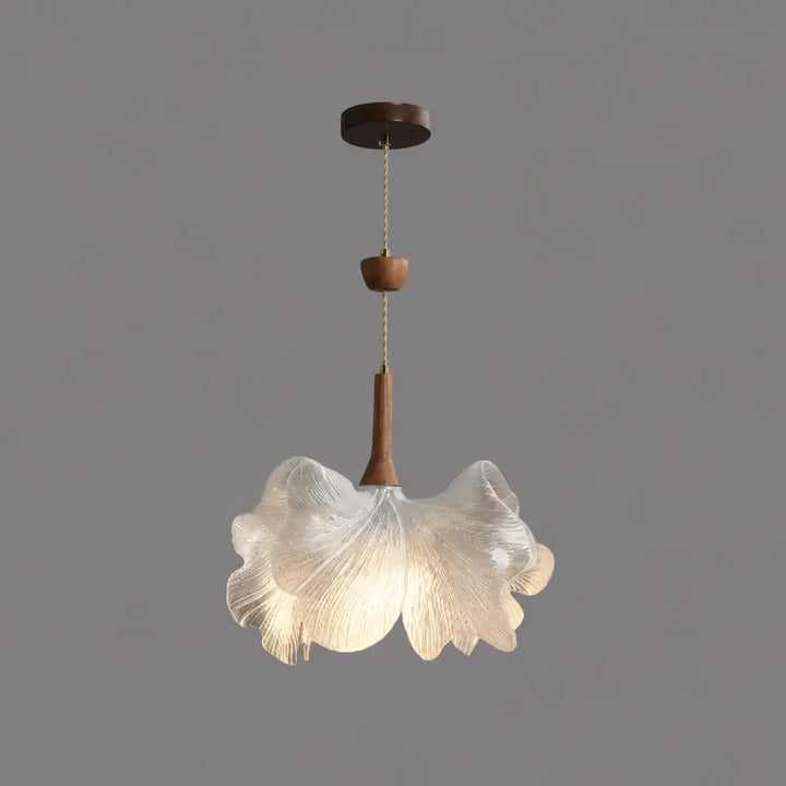 Suspension luminaire volina en verre translucide en forme de feuille de ginkgo avec tige en bois chaud lampes suspendues